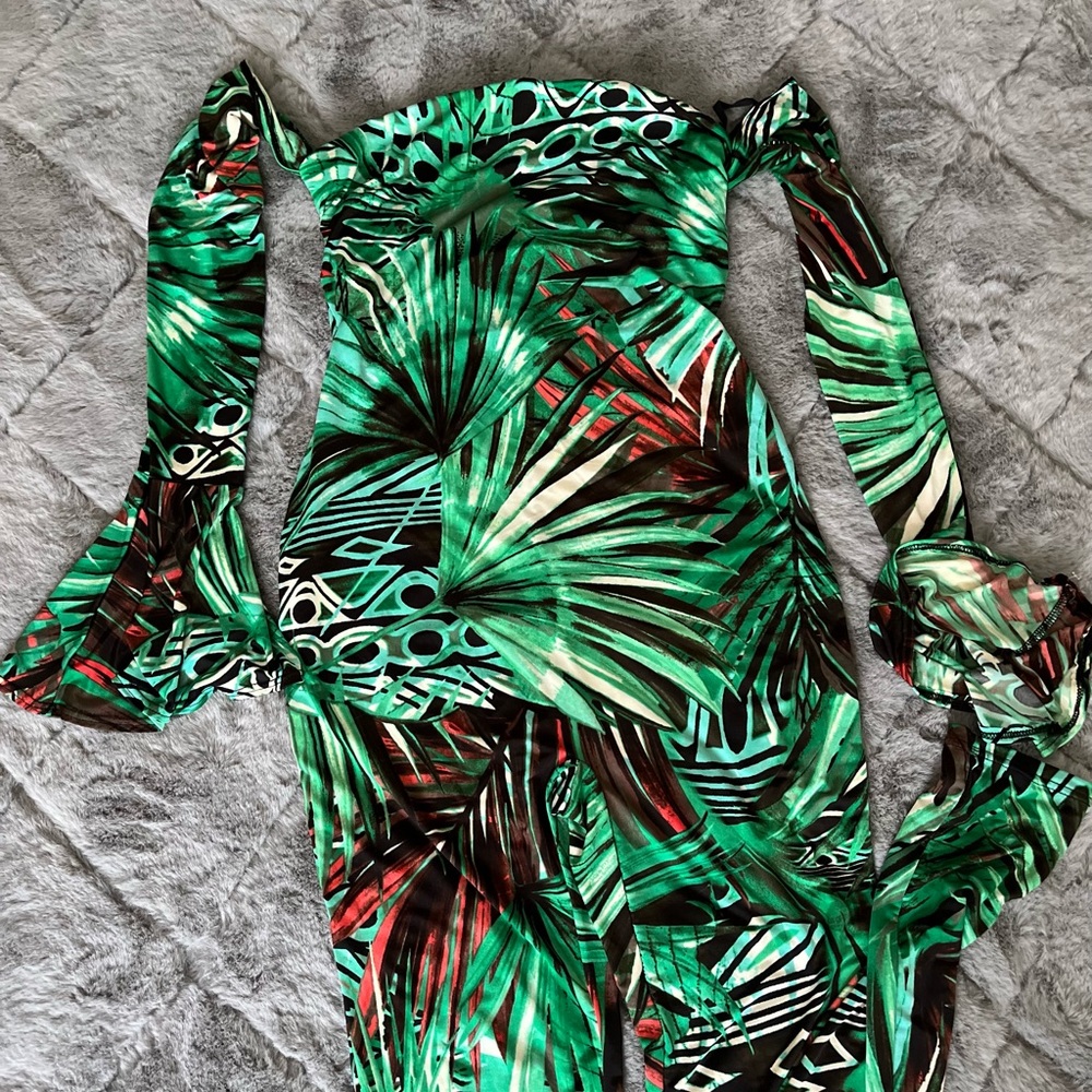 Green Floral Bodycon Jumpsuit